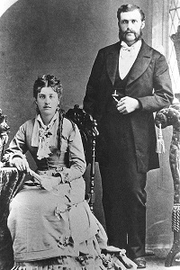 The wedding portrait of Elizabeth McFeron and Benjamin A. Cathey in August 1876.